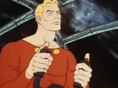 The man of the hour - fiddling with his joysticks. ('Flash Gordon,' 1979)