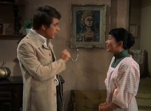 Tom (Bill Bixby) and Mrs. Livingston (Miyoshi Umeki) ('The Courtship of Eddie's Father,' circa 1971)