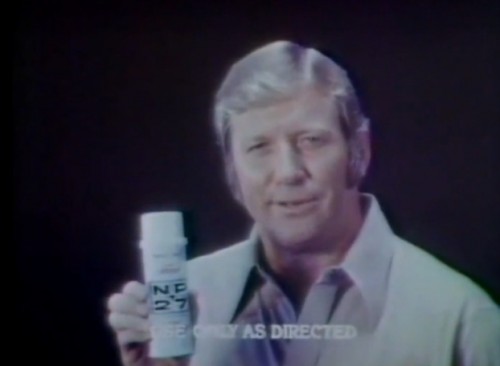 Yankee great, Mickey Mantle wants to cure your itching feet. (NP27, 1975)