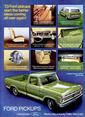 '73 Ford Pickups. ('Popular Science,' Apr. 1973)