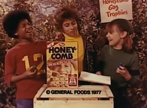 The Honeycomb gang laugh it up with Gag Trophies. (Honeycomb commercial, 1977)