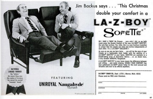 Jim Backus for LA-Z-Boy ('LIFE' magazine, Nov.13, 1970)