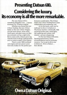 Presenting Datsun 610. ('Popular Science' magazine, Apr. 1973)