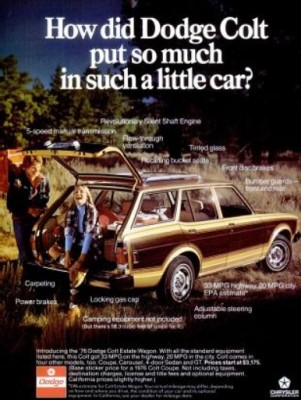 Dodge Colt 'Camping.' ('New York' magazine, Jan. 26, 1976)