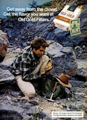 Old Gold Cigarettes 'Miner.' ('Popular Science' magazine, Apr. 1973)