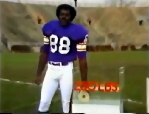 NFC champ Alan Page and his purple people-eating gear. (Coronet commercial, 1976)