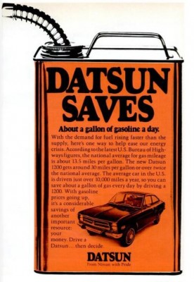 Datsun Saves 'Gas Can.' ('Popular Mechanics' magazine, June, 1973)