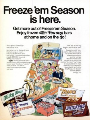 M&M And Mars Fun Size Bars ‘Freeze’em Season.' ('LIFE' magazine, June 16, 1972)