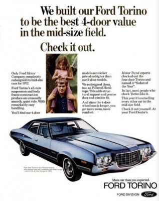 Ford Gran Torino in blue. ('LIFE' magazine, June 09, 1972)