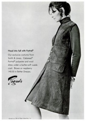 Pogue's Polyester Dress & Suede Coat. ('Cincinnati' magazine, August, 1971)