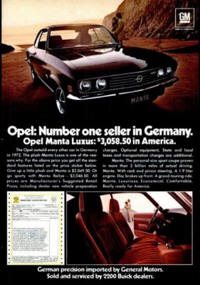 General Motors’ German Opel. ('Popular Mechanics' magazine, June, 1973)