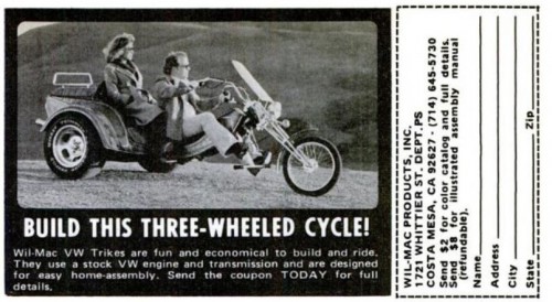 Three-Wheeled VW Trike. ('Popular Science' magazine, August, 1978)