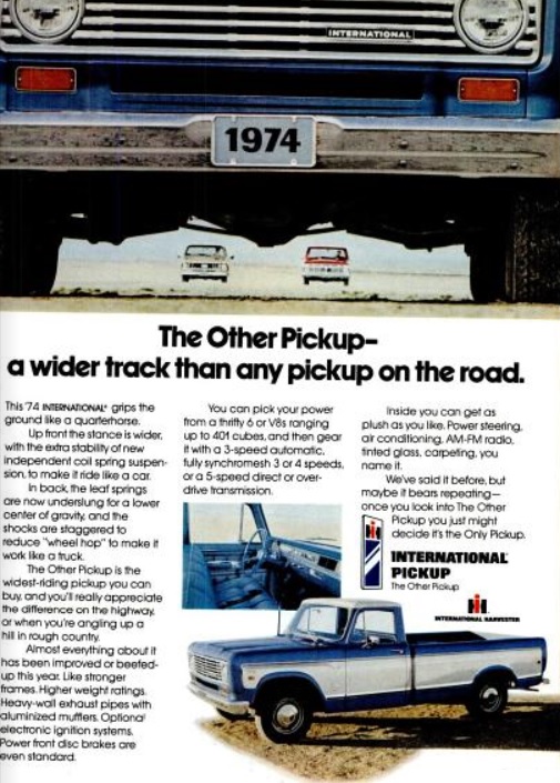 International Harvester, ‘The Other Pickup’ Truck. ('Popular Science' magazine, April, 1974)