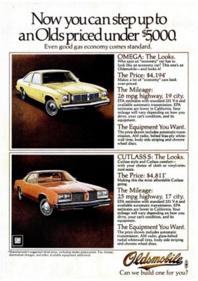 Oldsmobile Omega & Cutlass. ('Popular Mechanics' magazine, March, 1977)