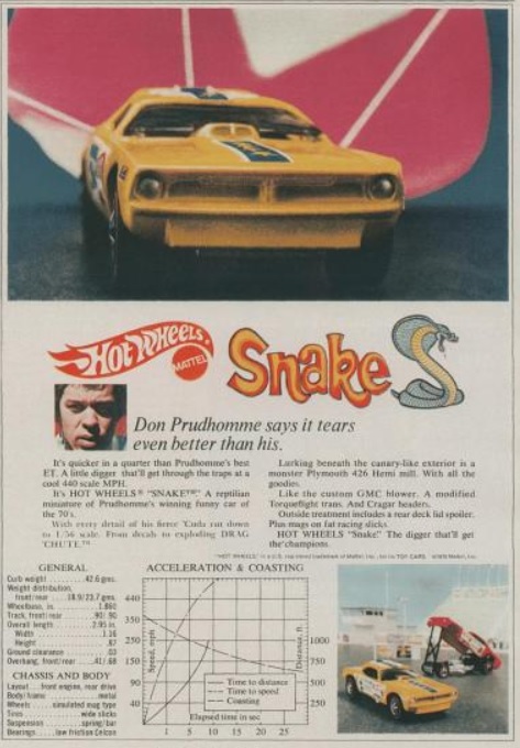 Hot Wheels, ‘Snake’ Funny Car. ('Boy's Life' magazine, October, 1970)