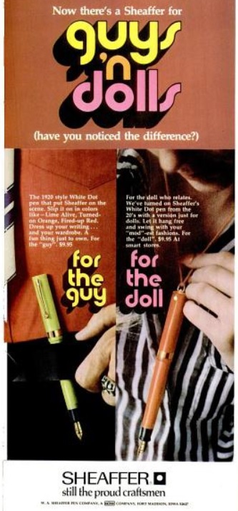 Sheaffer Pens For ‘Guys ‘n Dolls.' ('LIFE' magazine, October 16, 1970)