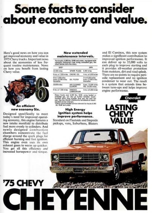 ’75 Chevy Cheyenne Pickup. ('Popular Science' magazine, November, 1974)