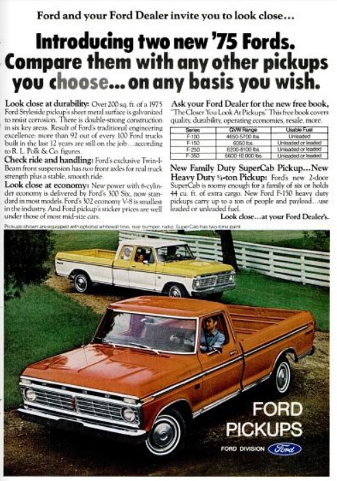 Ford SuperCab & Heavy Duty Pickups. ('Popular Science' magazine, November, 1974)