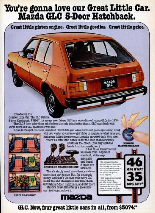 Mazda GLC Hatchback. ('Popular Mechanics' magazine, December, 1977)