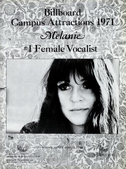 Melanie, ‘#1 Female Vocalist.' ('Billboard' magazine, December 25, 1971)