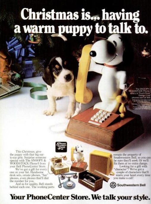 Snoopy Phone For Christmas. ('Texas Monthly' magazine, November, 1979)