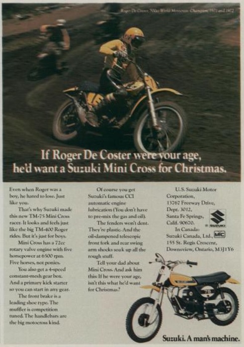 Suzuki Mini Cross For Christmas. ('Boy's Life' magazine, November, 1973)