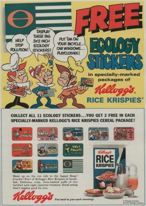 Kellogg's Rice Krispies Ecology Stickers ('Boy's Life,' February, 1973)