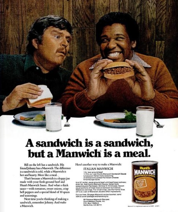 Hunt's Manwich Sandwich Sauce. ('Ebony' magazine, June, 1978)