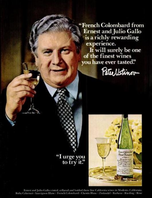 Peter Ustinov For Gallo Wine. ('New York' magazine, August 1975)